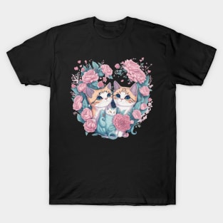 Cute Cats with Flower T-Shirt